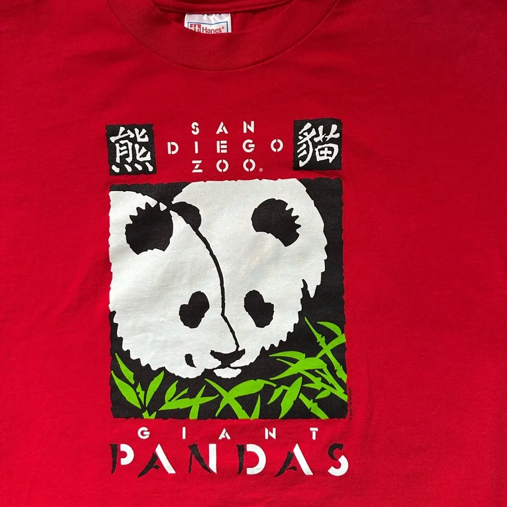 San Diego Zoo Giant Pandas Shirt Mens Large Vintage HANES BEEFY Red - Picture 2 of 5